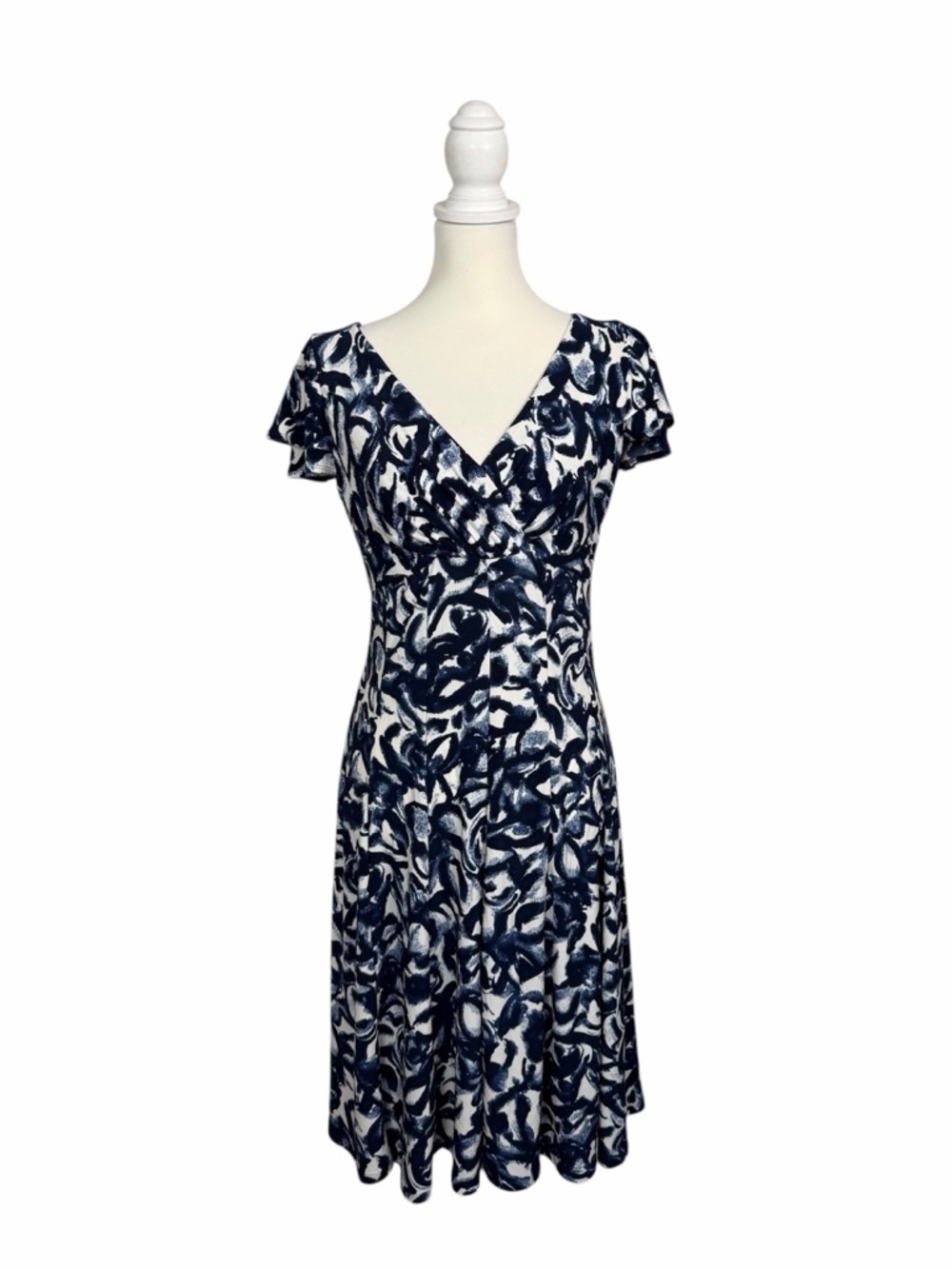 Lauren Ralph Lauren Faux Wrap Dress Size 6 Fit Flare Flutter Sleeve Career Party